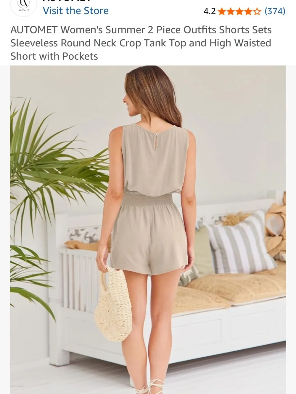 Automet Olive Green Two-Piece Tank Top and Shorts Set